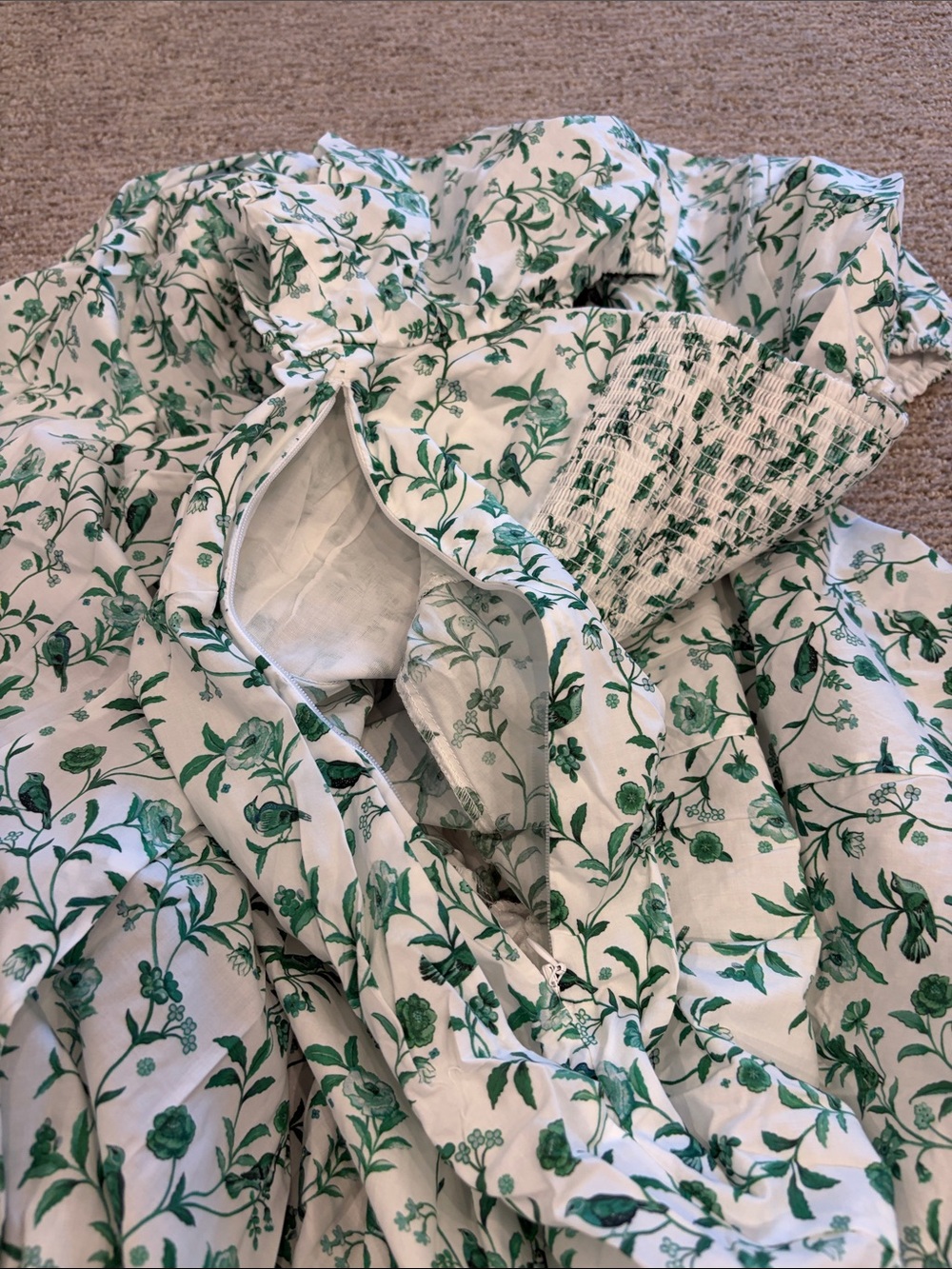 HILL HOUSE HOME X LA COQUETA Women's Green Bird Floral Matilda Dress Size S - Picture 11 of 14